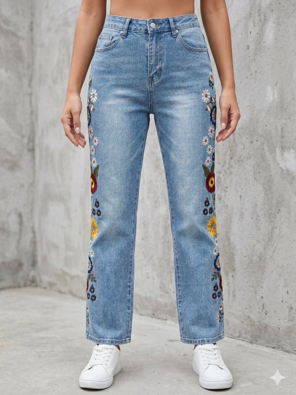 Ashley Mason Embroidered High Rise Light Wash Flare Jeans